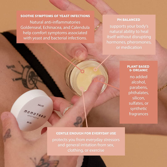 MOMOTARO APOTHECA Vaginal Moisturizer, Organic Vulva Balm - Intimate Soothing Salve, Vulvovaginal Dryness, Odor, Itching, Burning, Redness, BV, Menopause Irritability - Hormone Free pH Balance - 30ml