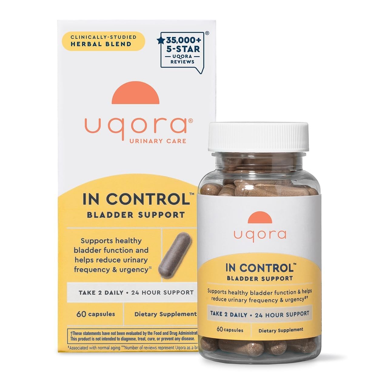 Uqora in Control Bladder Support - Daily Bladder Care & Support for Urinary Comfort - Made with botanicals, Like Horsetail & Spicebush - Gluten-Free & Vegetarian - 120 Capsules (2 Pack)