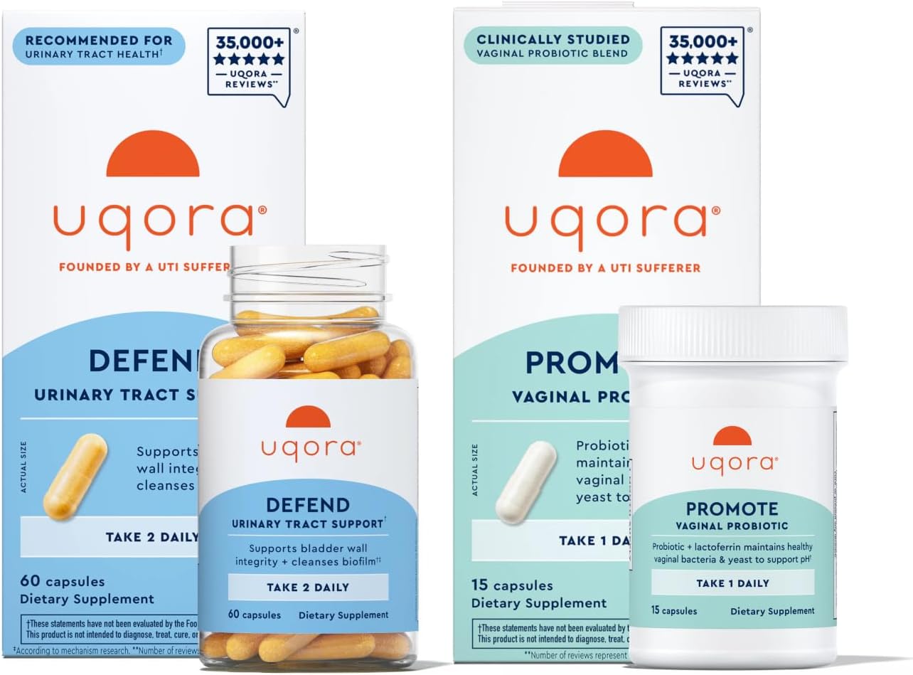 Uqora Defend & Promote - Urinary & Vaginal Health Supplement Bundle for Daily Support - Supports Vaginal Health, Bladder Wall Integrity & Cleanses Biofilm** - Easy to Consume - One-Month Supply