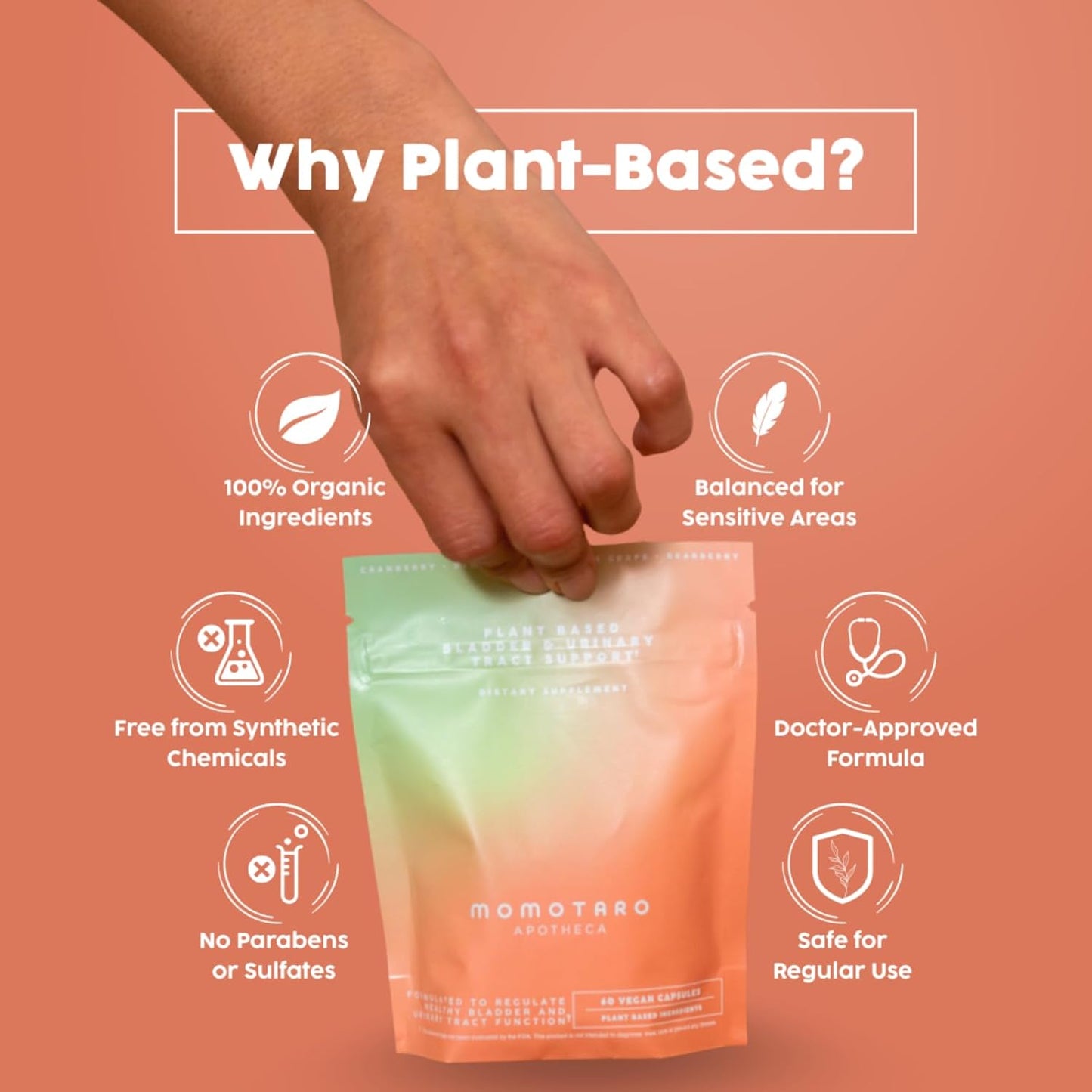 MOMOTARO APOTHECA Urinary Health Supplement, Natural Vaginal & Bladder Health, Urinary Tract Supplements - Cranberry, D Mannose, Vegan - Natural Support for Vaginal Health, pH Balance 60 Capsules