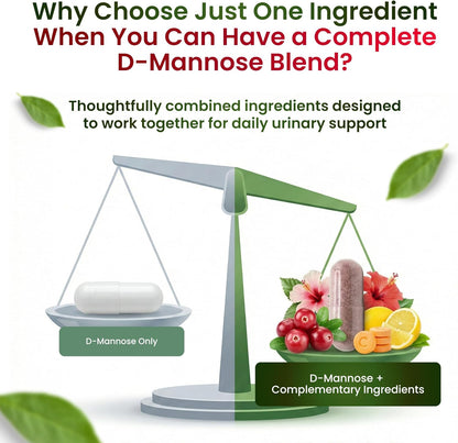 ForestLeaf D Mannose Supplements for Women & Men - D-Mannose 1000mg Capsules with Cranberry, Hibiscus & VIT C - DMannose Pills for UTI, Urinary Tract & Bladder Support - 120 Caps