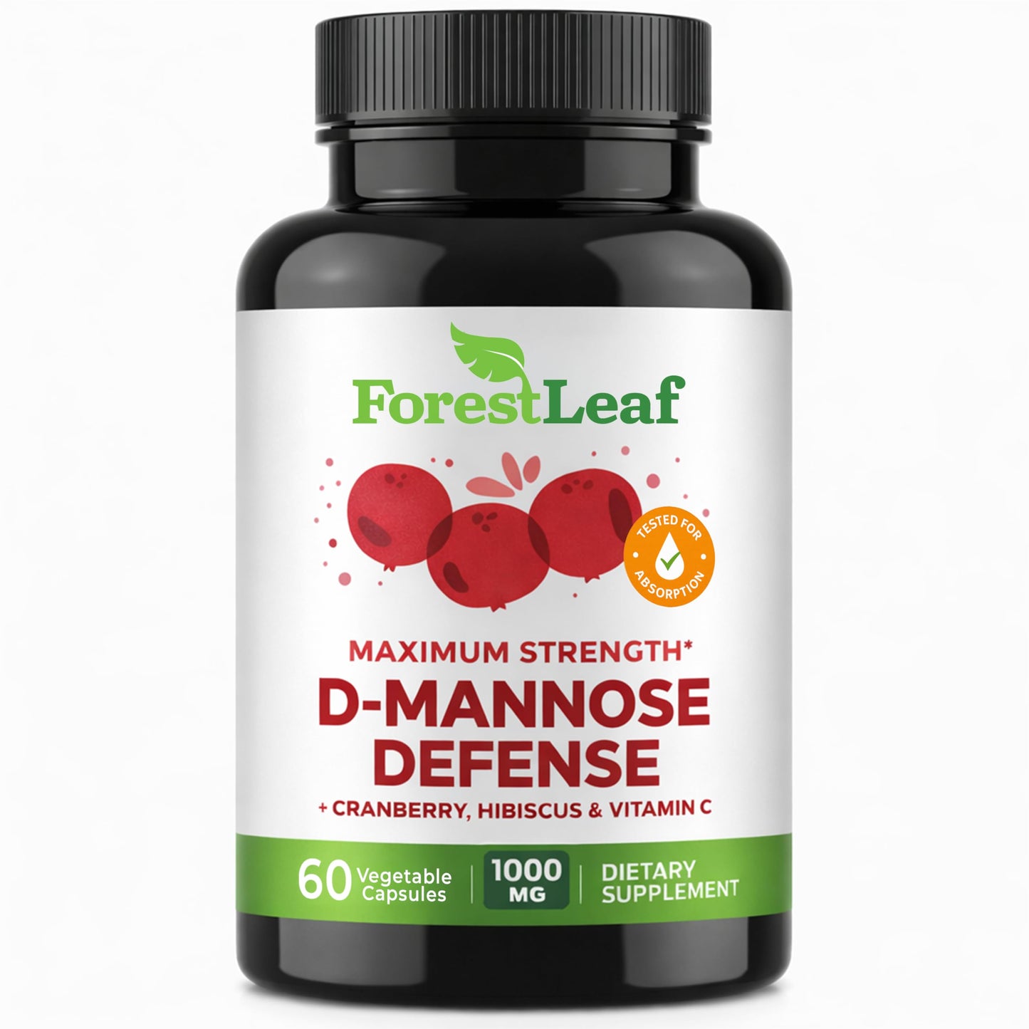 ForestLeaf D Mannose Supplements for Women & Men - D-Mannose 1000mg Capsules with Cranberry, Hibiscus & VIT C - DMannose Pills for UTI, Urinary Tract & Bladder Support - 120 Caps