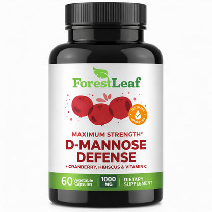 ForestLeaf D Mannose Supplements for Women & Men - D-Mannose 1000mg Capsules with Cranberry, Hibiscus & VIT C - DMannose Pills for UTI, Urinary Tract & Bladder Support - 120 Caps