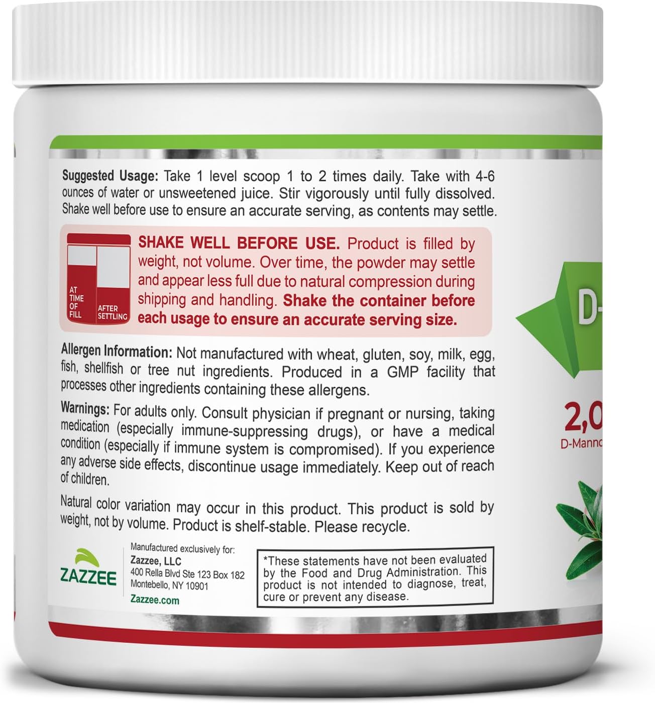 Zazzee D-Mannose Powder Plus, 2000 mg, 67 Servings, Plus 5 Billion CFU Probiotics and Pure Cranberry Juice Extract, Certified Kosher, Free Scoop, 6.67 oz, Urinary Tract Support, Non-GMO, All-Natural