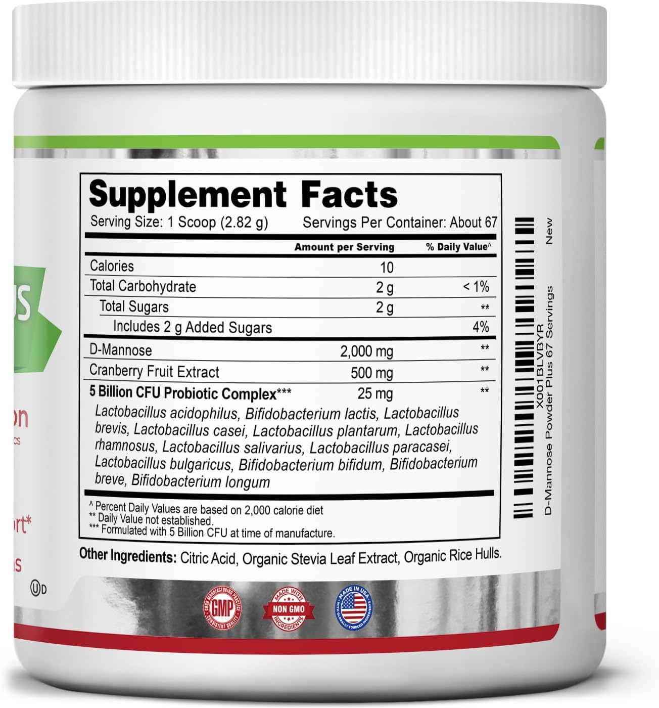 Zazzee D-Mannose Powder Plus, 2000 mg, 67 Servings, Plus 5 Billion CFU Probiotics and Pure Cranberry Juice Extract, Certified Kosher, Free Scoop, 6.67 oz, Urinary Tract Support, Non-GMO, All-Natural