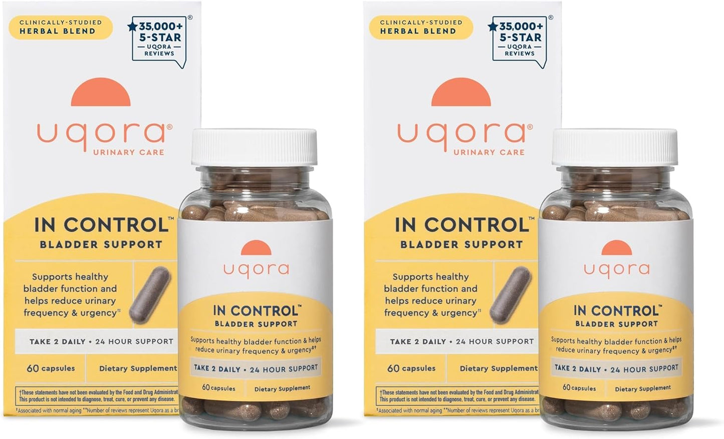 Uqora in Control Bladder Support - Daily Bladder Care & Support for Urinary Comfort - Made with botanicals, Like Horsetail & Spicebush - Gluten-Free & Vegetarian - 120 Capsules (2 Pack)