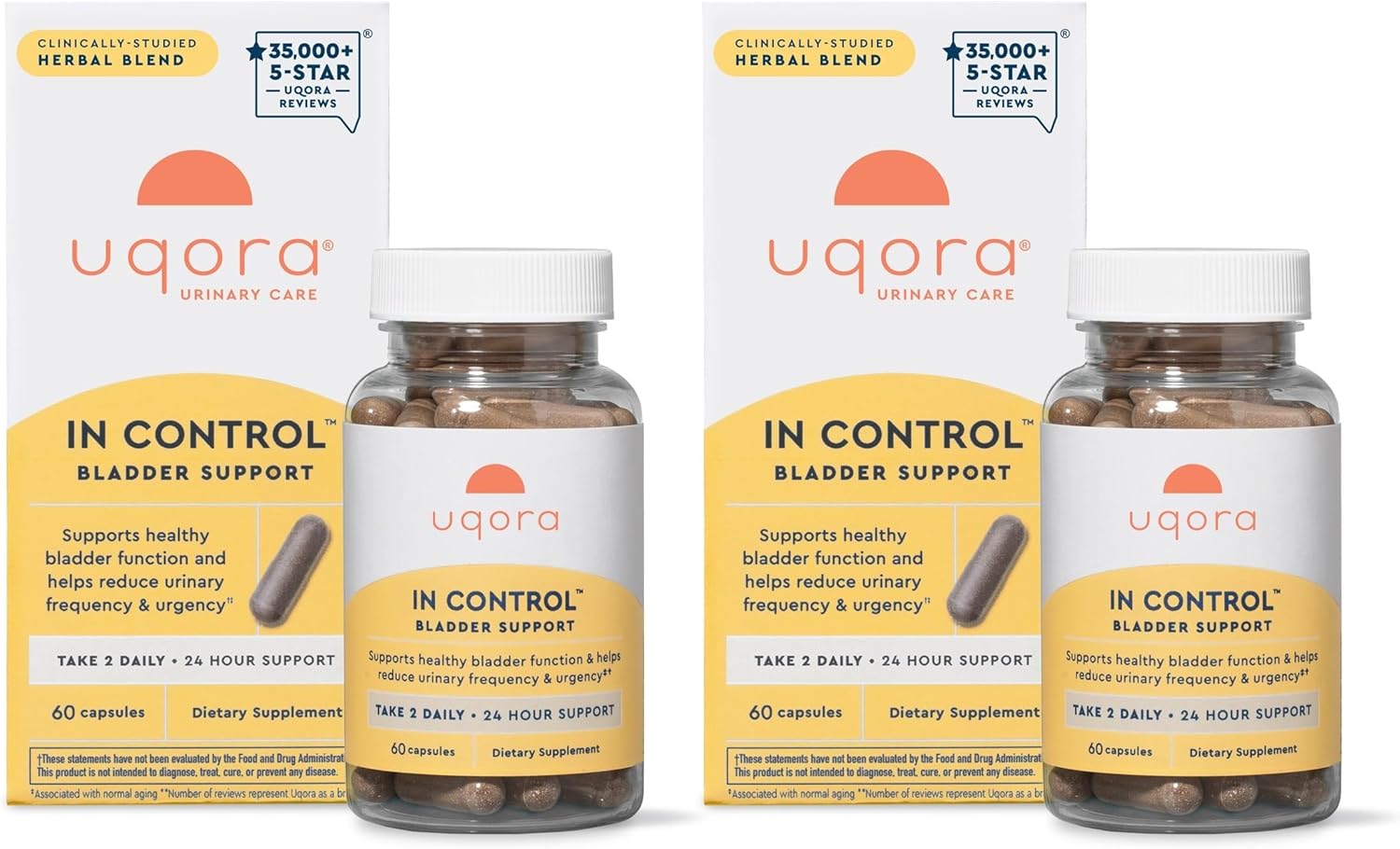 Uqora in Control Bladder Support - Daily Bladder Care & Support for Urinary Comfort - Made with botanicals, Like Horsetail & Spicebush - Gluten-Free & Vegetarian - 120 Capsules (2 Pack)
