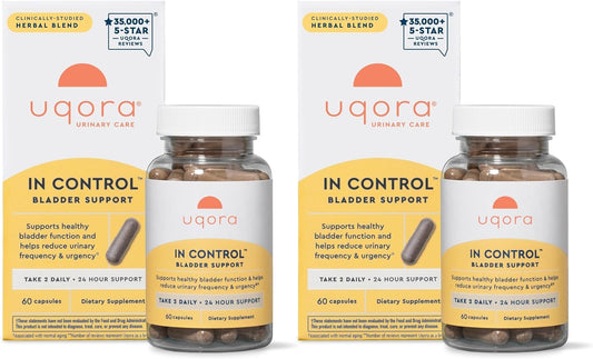 Uqora in Control Bladder Support - Daily Bladder Care & Support for Urinary Comfort - Made with botanicals, Like Horsetail & Spicebush - Gluten-Free & Vegetarian - 120 Capsules (2 Pack)