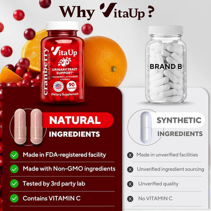VitaUp D-Mannose Supplements for Women – USA Made D-Mannose with Cranberry & Vitamin C – Cranberry Pills for Women for Urinary Tract & Bladder, Immune Support – 90 Vegan Capsules