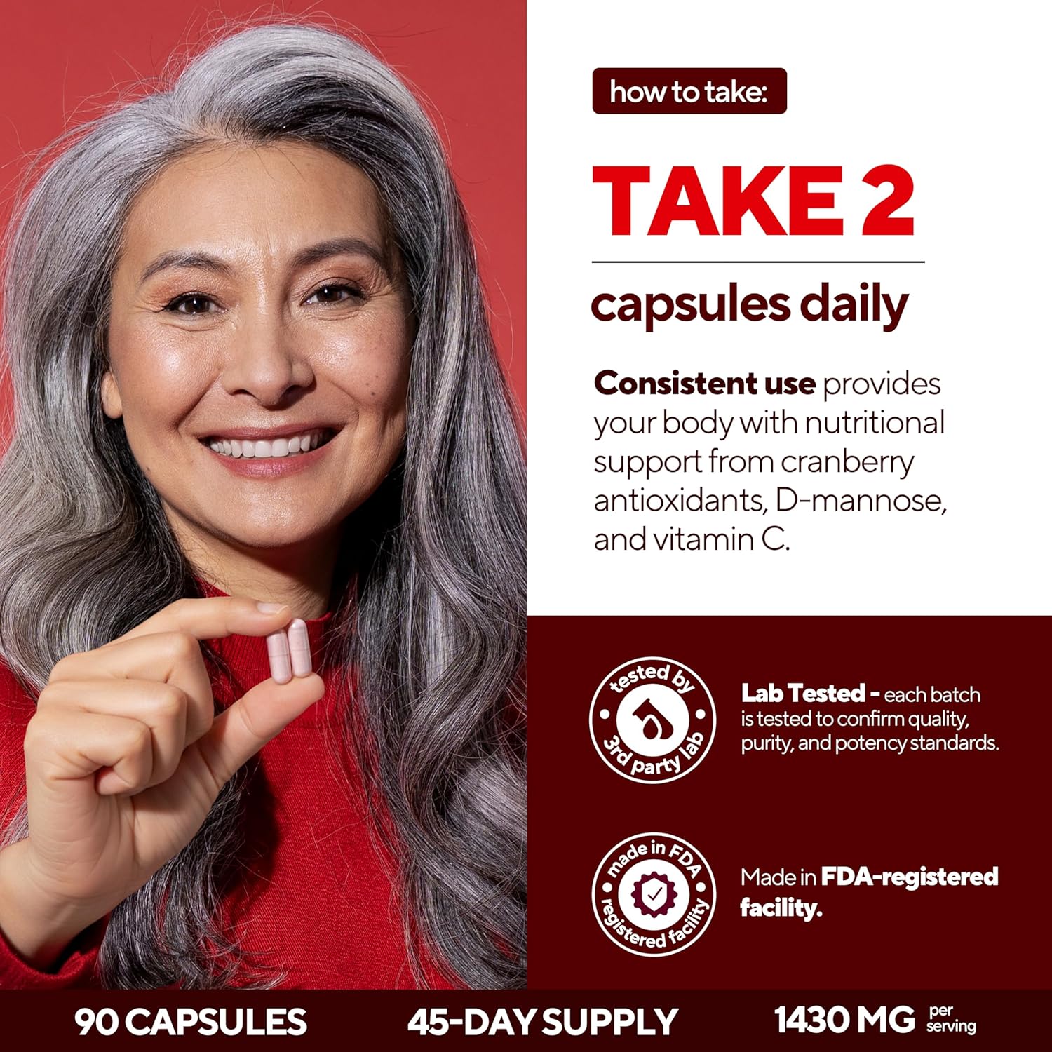 VitaUp D-Mannose Supplements for Women – USA Made D-Mannose with Cranberry & Vitamin C – Cranberry Pills for Women for Urinary Tract & Bladder, Immune Support – 90 Vegan Capsules