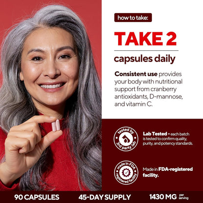 VitaUp D-Mannose Supplements for Women – USA Made D-Mannose with Cranberry & Vitamin C – Cranberry Pills for Women for Urinary Tract & Bladder, Immune Support – 90 Vegan Capsules